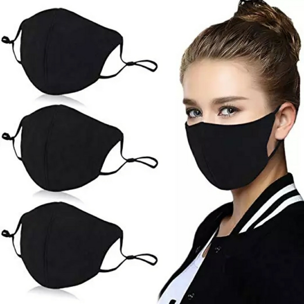 3 Pack Black Cotton Reuseable Face Mask